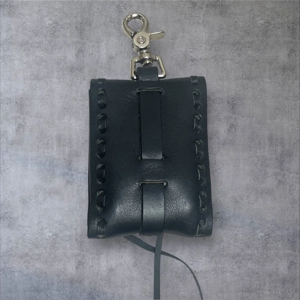 Vintage Harley Davidson Black Leather Utility Pouch Cigarette Case Swivel Hook